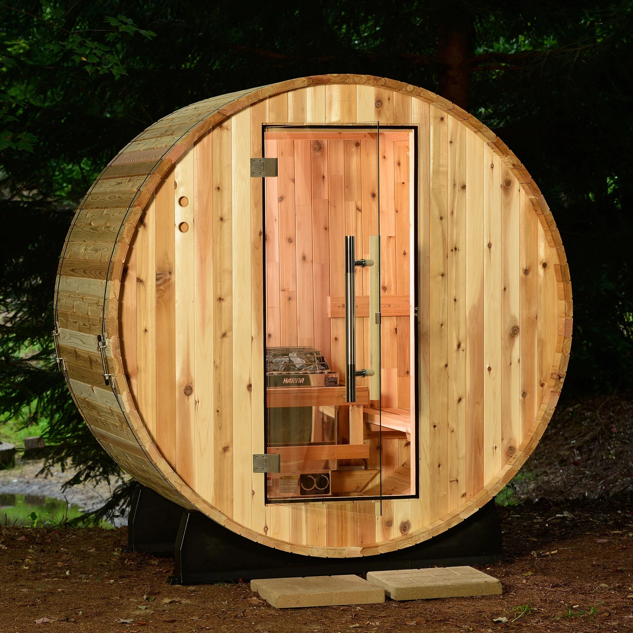 Salem 2-Person Outdoor Electric Heater Barrel Sauna in Rustic Cedar